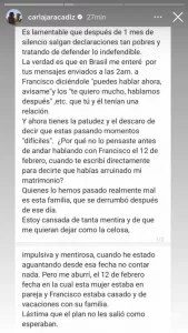 Texto escrito en el celular sobre infidelidad de Kaminski a Carla Jara.