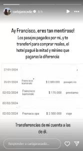 Pantallazo de la historia de Instagram de Carla Jara